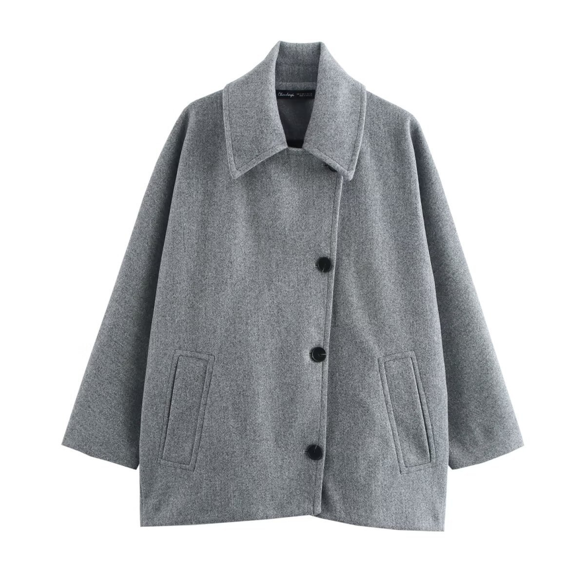 WW | Women's Coat – Oversized Fit – Wool-like Feel – Batwing Sleeves – Lapel Collar – Button Fastening