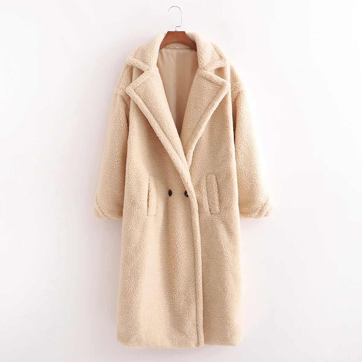 WW | Long Teddy Coat Plus Size Fit Soft Texture Large Lapel Collar
