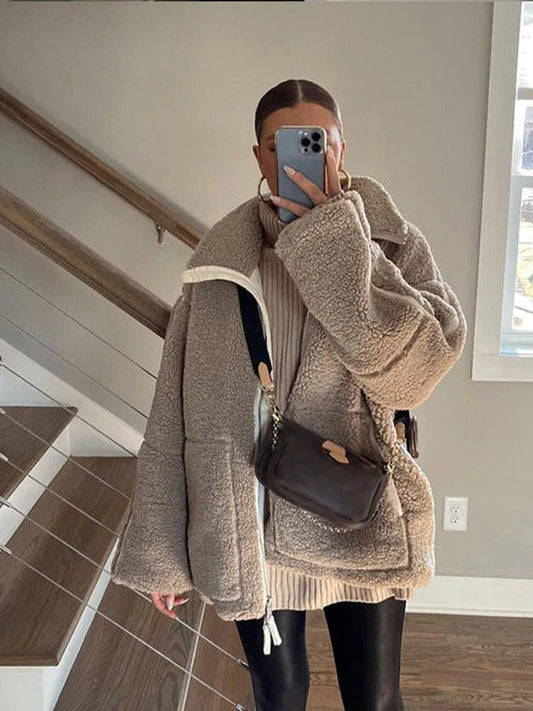 WW | Kunstfell Wollen Teddy Jacke für Damen