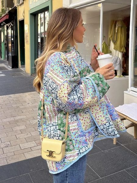 WW | Patchwork Women's Jacket - Vintage Boho Style Quilted Jacket with Button Placket