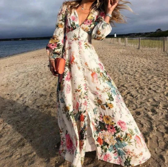 WW | Fließendes Maxikleid mit vollem Blumendruck