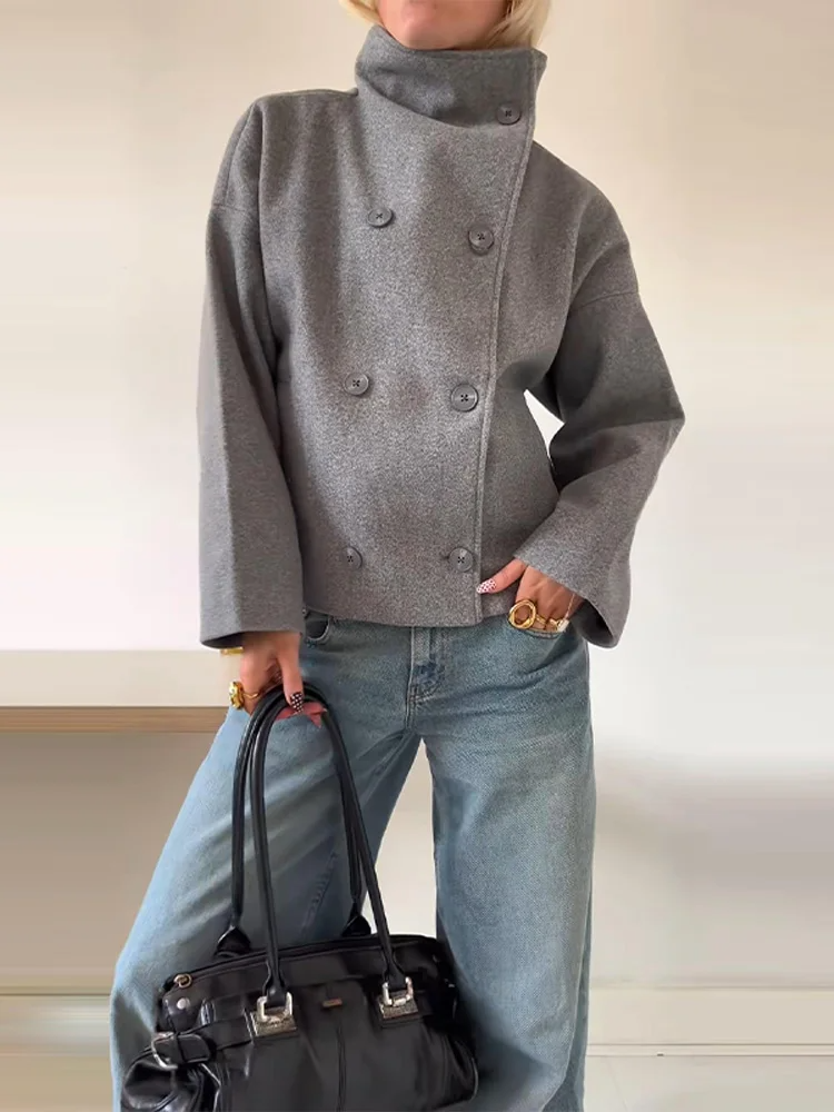 WW | Jacke - Wollmischung - Oversized Fit - Stehkragen - Doppelreihige Knöpfe