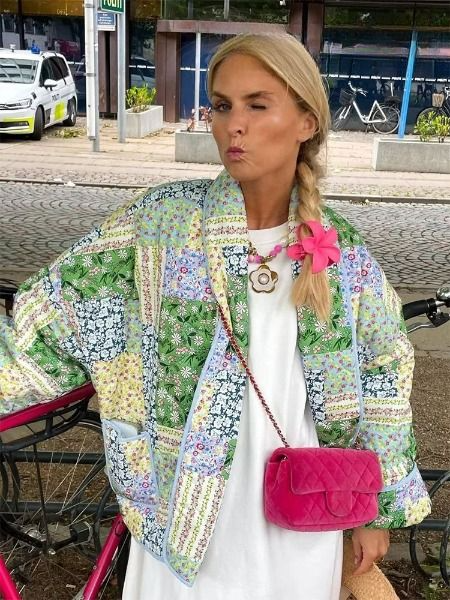 WW | Patchwork Women's Jacket - Vintage Boho Style Quilted Jacket with Button Placket