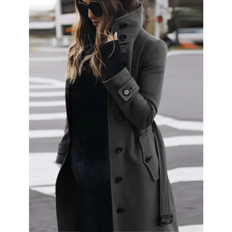 WW | Women's Wool Coat – Slim Fit – Single-breasted – Stand-up Collar – Full Length