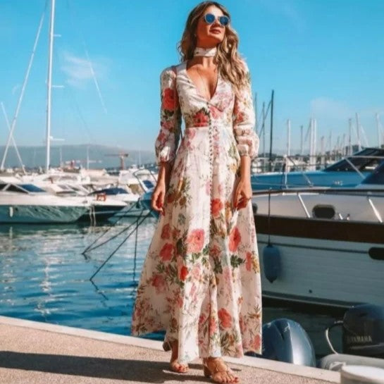 WW | Fließendes Maxikleid mit vollem Blumendruck