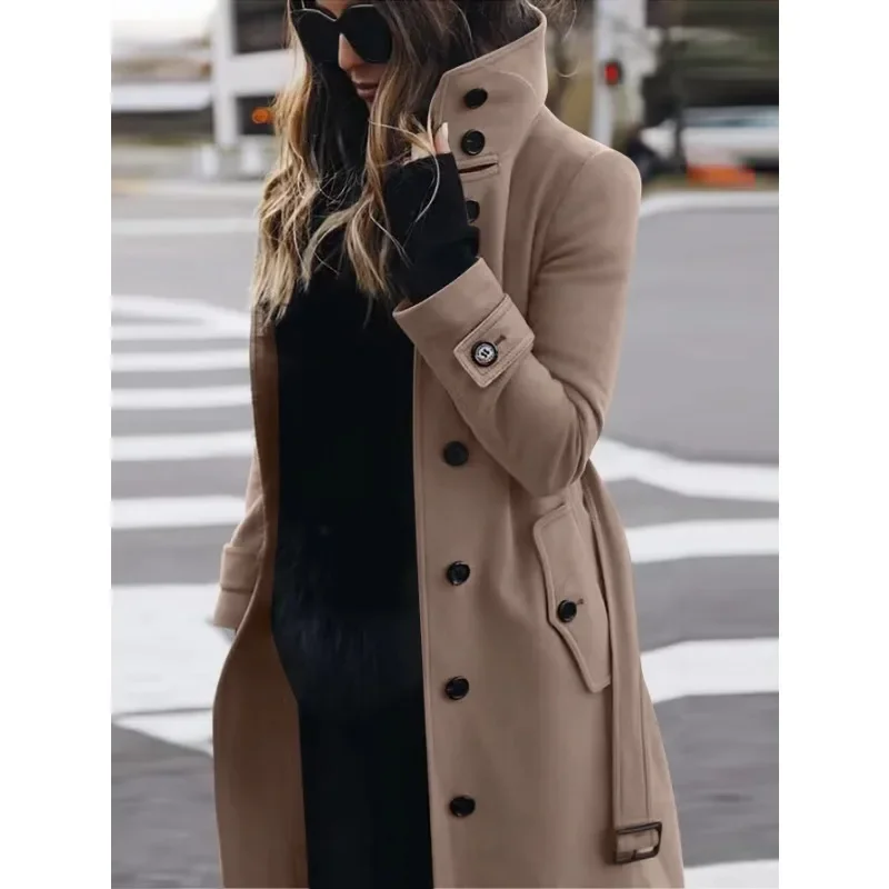 WW | Women's Wool Coat – Slim Fit – Single-breasted – Stand-up Collar – Full Length