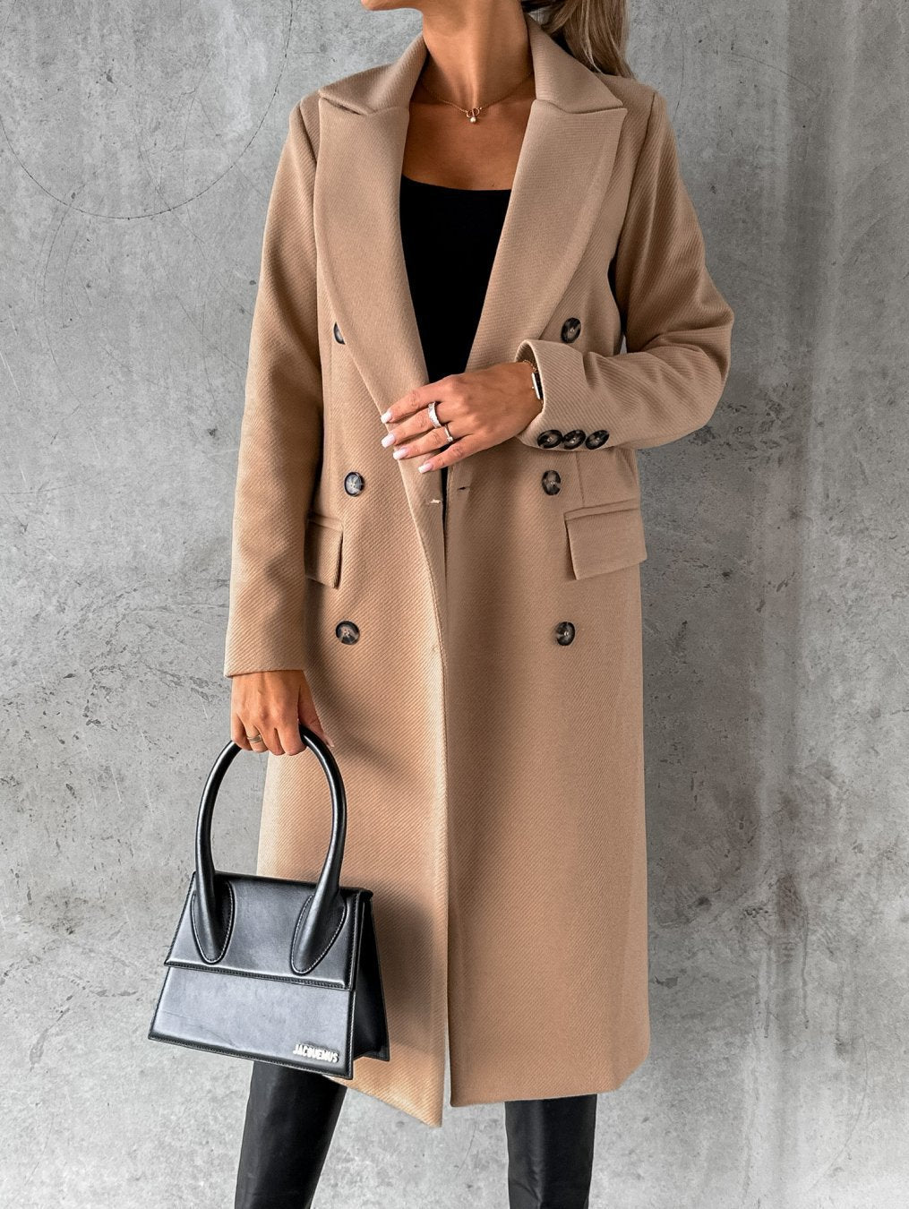 WW | Damen Wollmischung Doppelreiher Klassischer Schnitt Klapptaschen