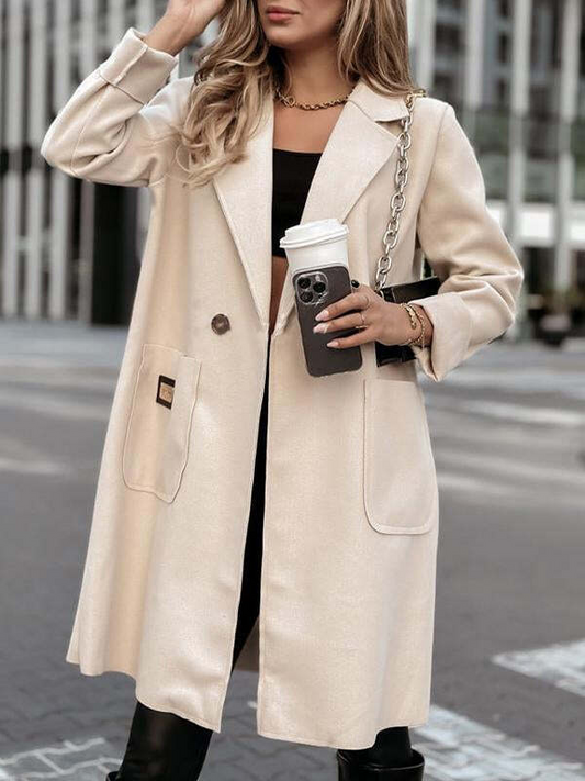 WW | Leisurewear Long Coat with Lapel Collar and Long Sleeves