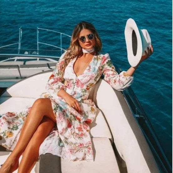 WW | Fließendes Maxikleid mit vollem Blumendruck