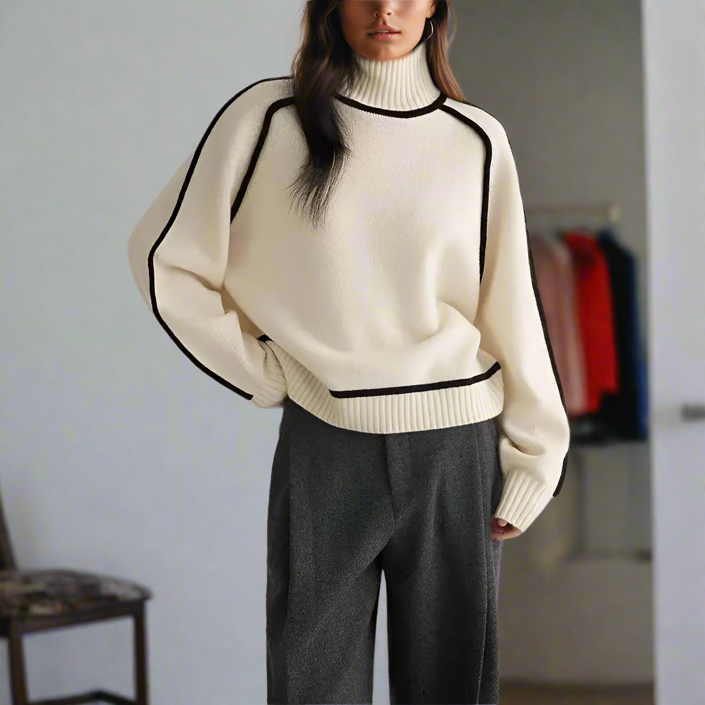 WW | Turtleneck Wool Blend Oversized Batwing Sleeves Rib Knit