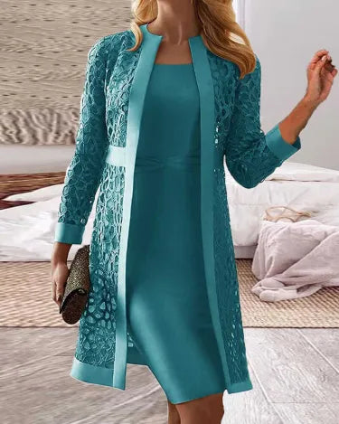 WW | Damen Spitz Strickjacke Kleid 2 Teil Set