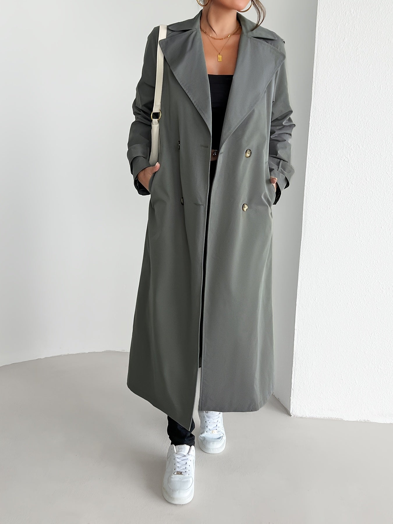 WW | einfarbiger Trenchcoat mit Gürtel für Damen - Perfekt für legere Tage