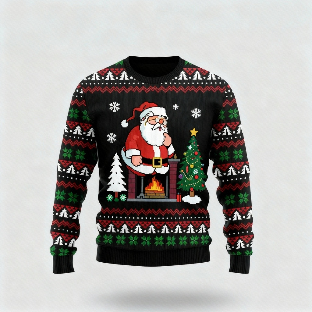 WW | Schrullig, Gemütlich & Festlich: Der Verrückte Weihnachtsmann Druck Weihnachts-Pullover