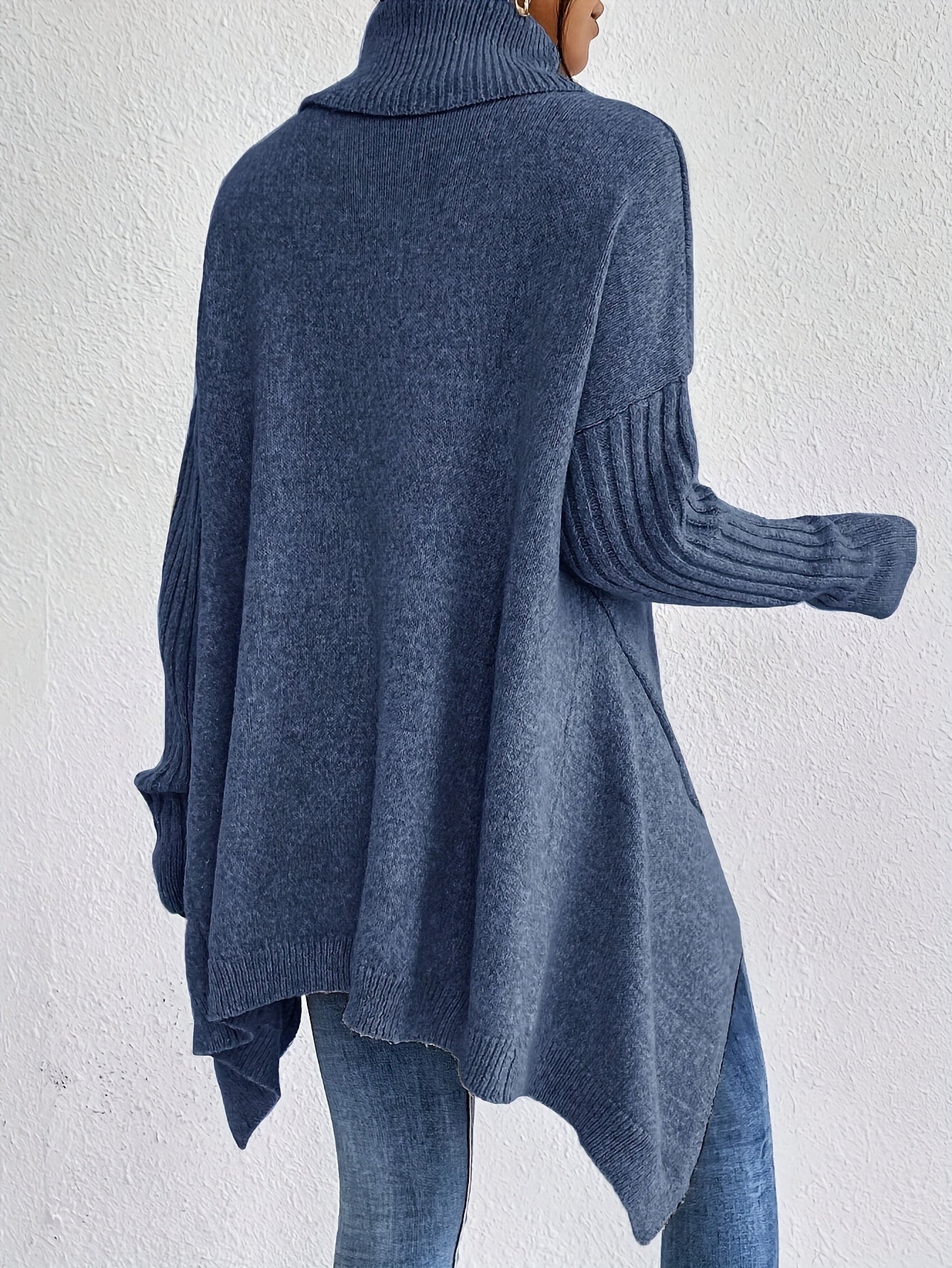 WW | Baumwoll-Rollkragenpullover mit asymmetrischem Saum und langen Ärmeln Pullover Damen - Perfekt für den Alltag
