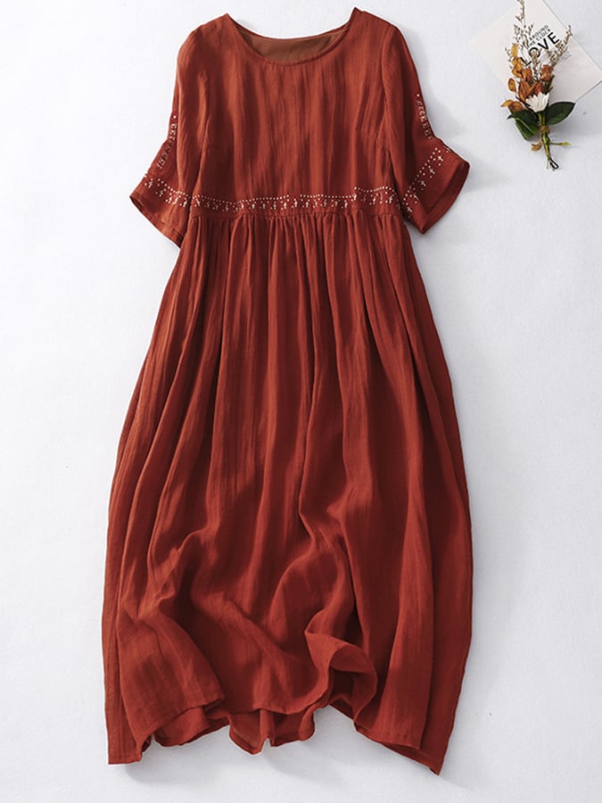 WW | Women's Embroidered Cotton Linen Dress
