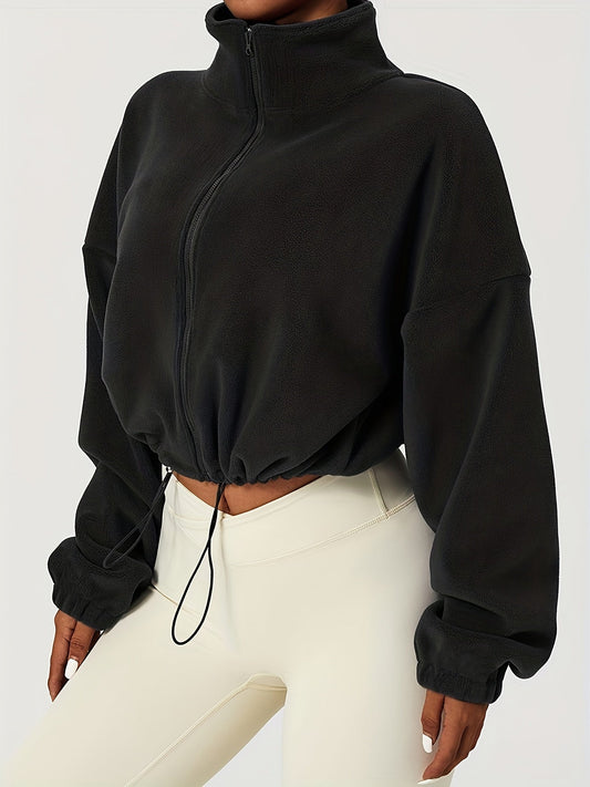 WW | Kurze Jacke aus khakifarbenem Fleece für einen lässigen Look