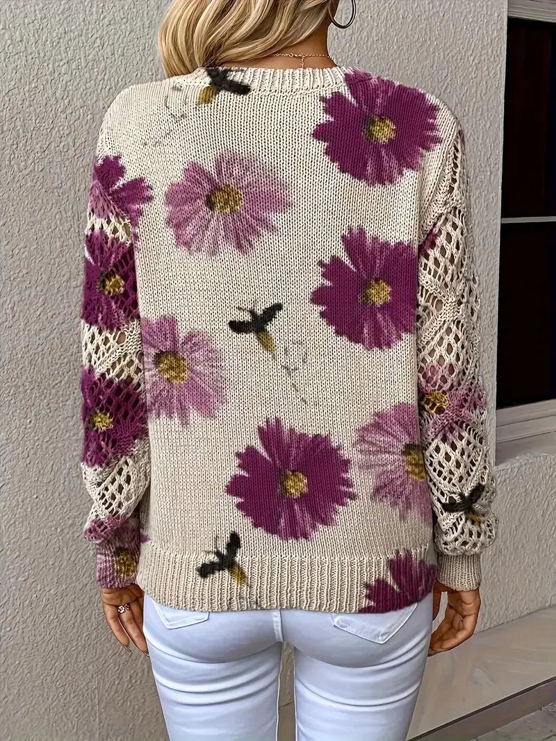Rayuela Elegant Floral Print Sweater - Lilac