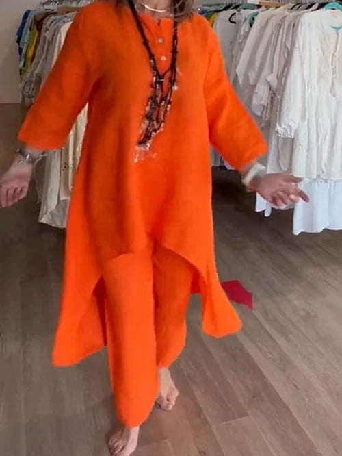 WW | Unifarbener Freizeitanzug Aus Leinen Für Damen