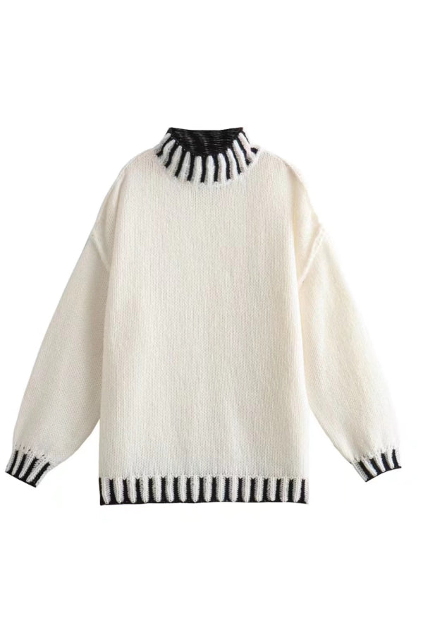 WW | Cozy roll-neck sweater with color block pattern