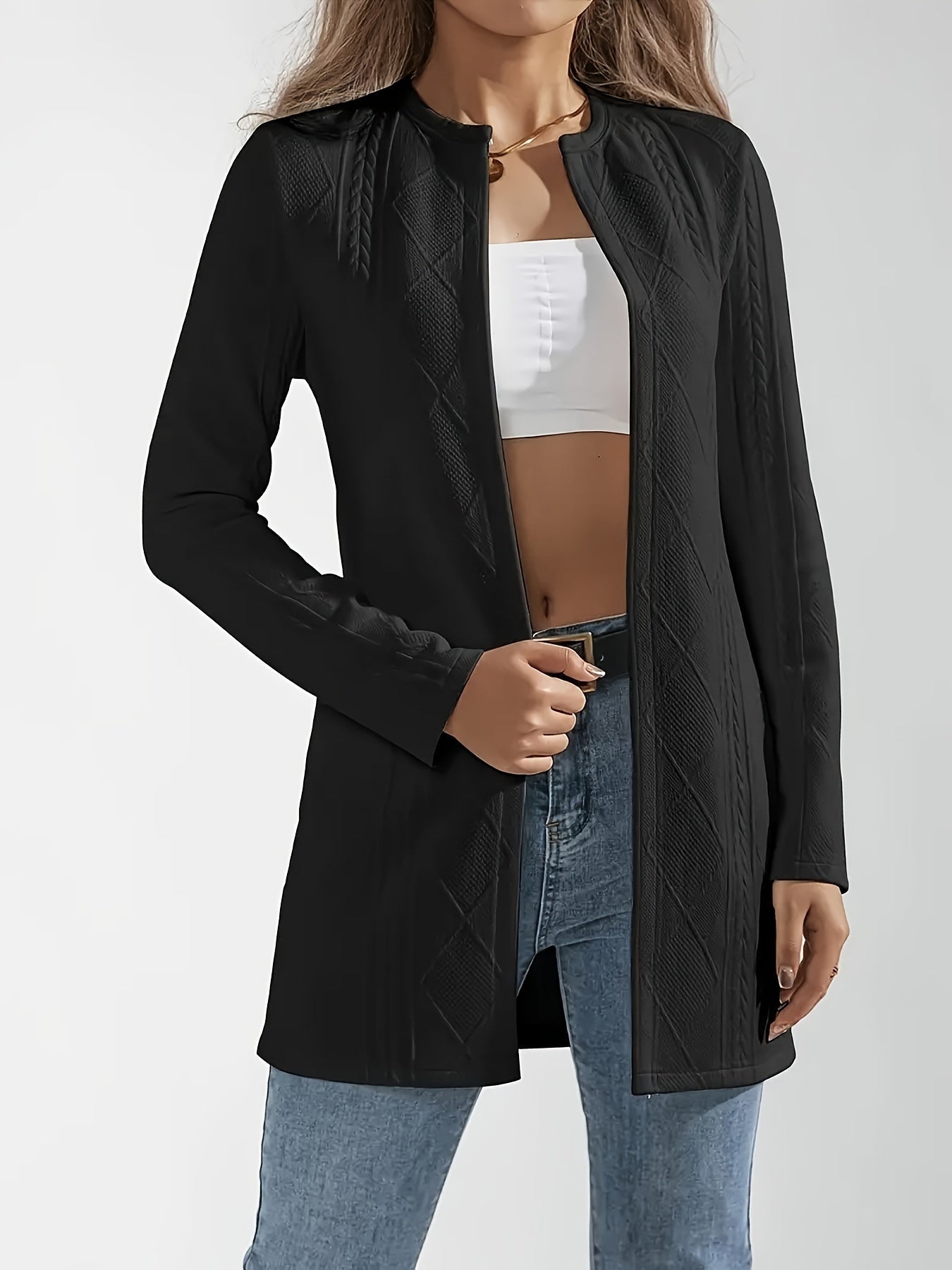 WW | Chic White Textured Open Jacket for an Elegant Style