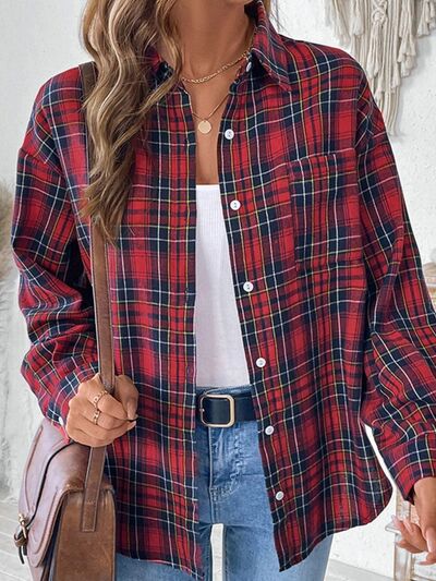 WW | Plaid Button-Up Long-Sleeve Blouse