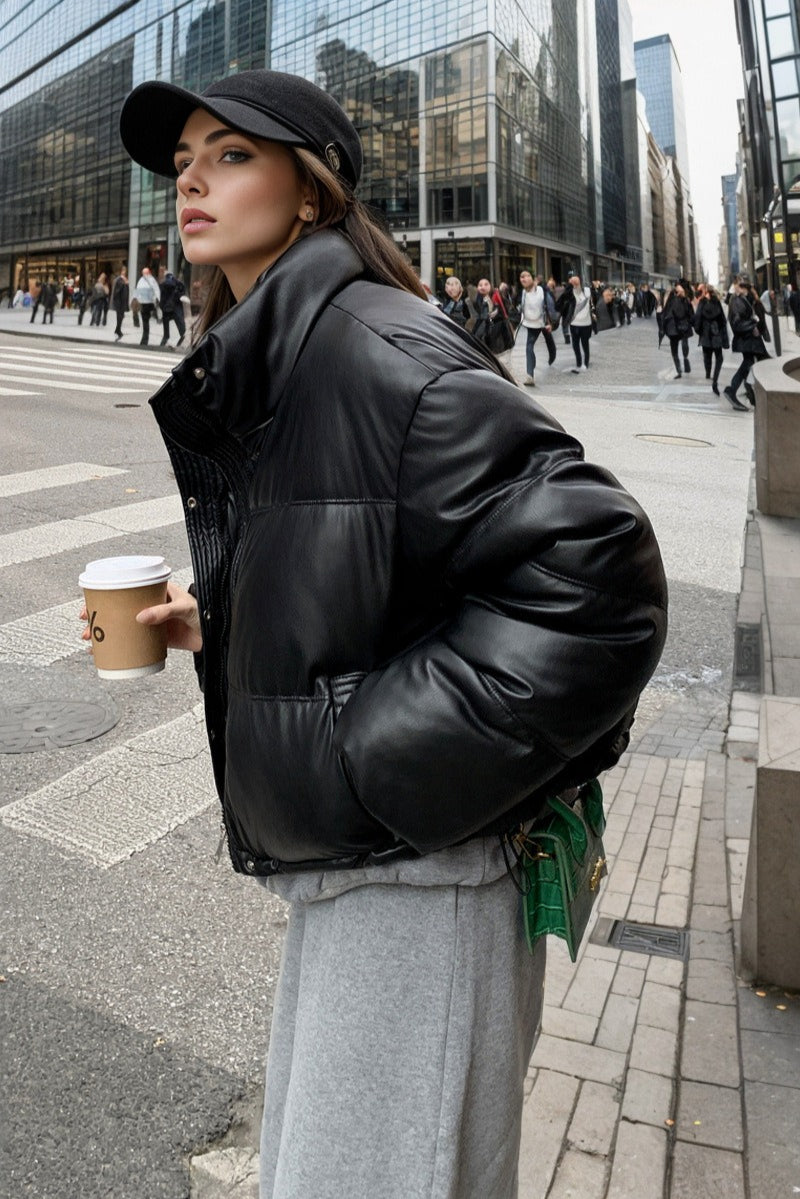WW | Faux Leather Insulated Puffer Jacket