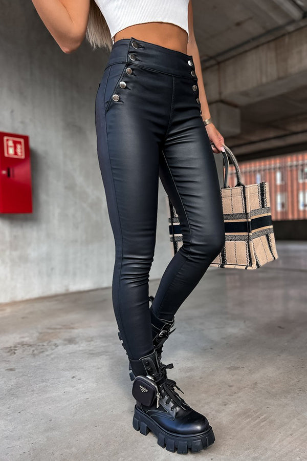 WW | Jingle High Rise Knopf Faux Leder Leggings