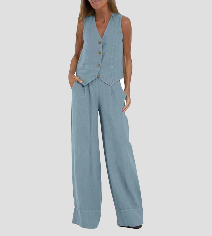 WW | Knopf-Weste & Weit Geschnittene Hose Set