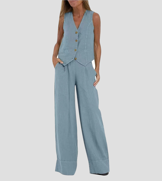 WW | Knopf-Weste & Weit Geschnittene Hose Set