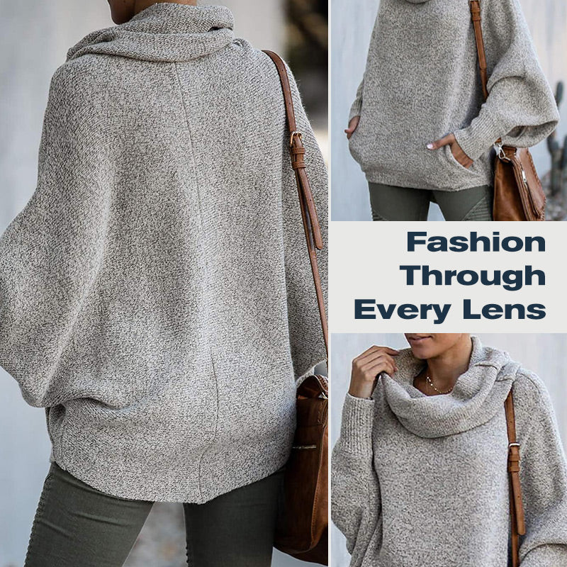 WW | Cozy batwing sweater with waterfall neckline and pockets