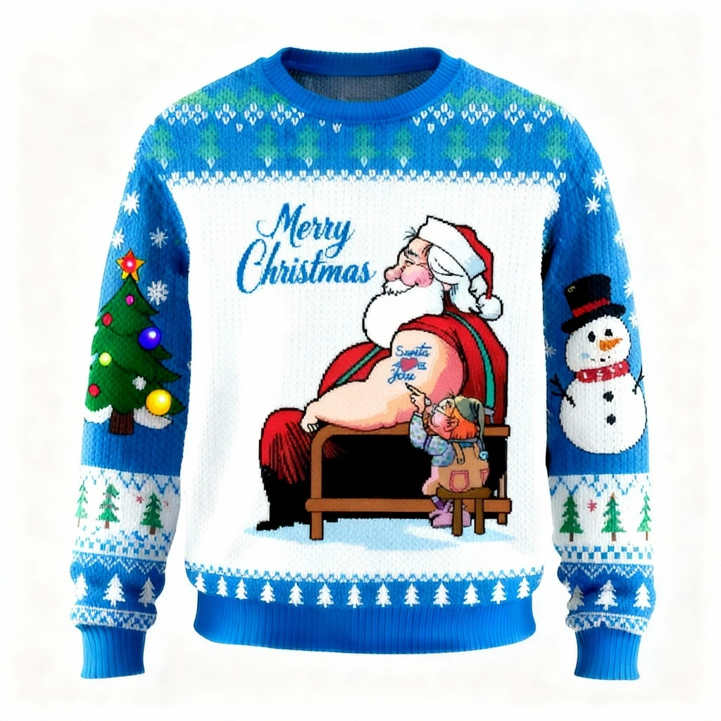 WW | Cute Santa Pattern Print Sweater - Ugly & Cozy Unisex Sweater