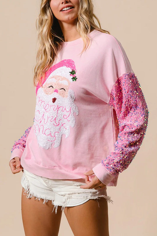 WW | Weihnachten Lässig Locker Rundhals Pailletten Ärmel Sweatshirt
