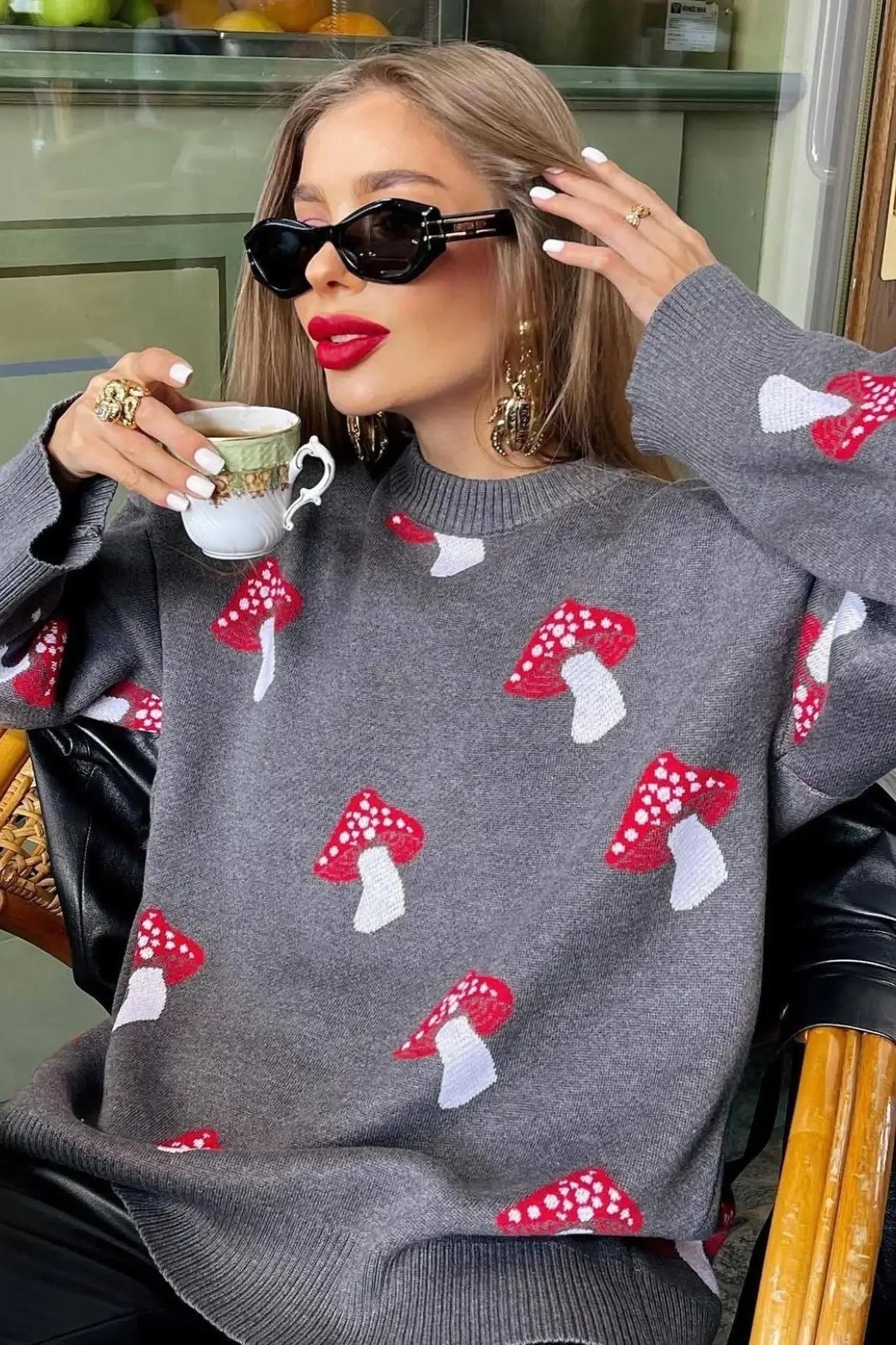 WW | Cozy Mushroom Jacquard Knit Sweater