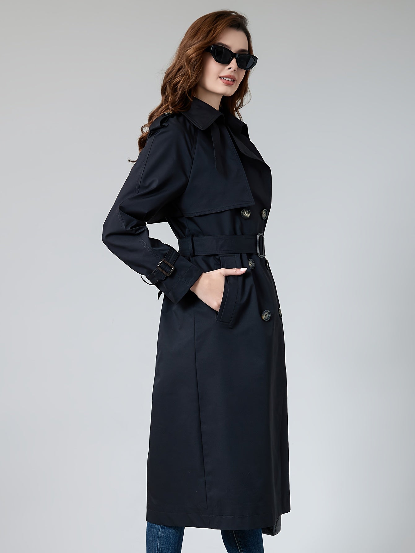 WW | Women's Plain Woven Polyester Trench Coat with Pockets - Ideal for Any Occasion