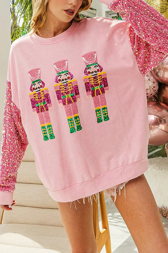 WW | Weihnachten Lässig Locker Rundhals Pailletten Ärmel Sweatshirt