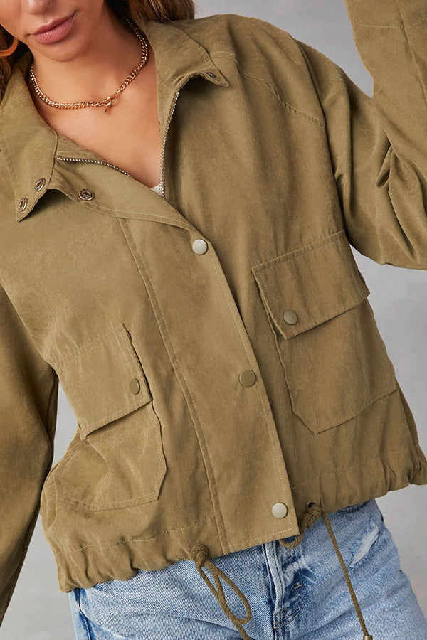WW | kariert Revers Mehrknopf-Zwei-Taschen-Midi-Jacke