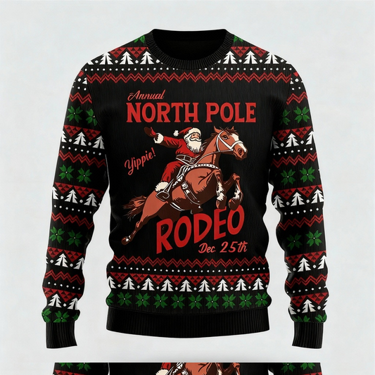 WW | Playful Santa Claus Pattern Print - Classic Holiday Motif Ugly Sweater