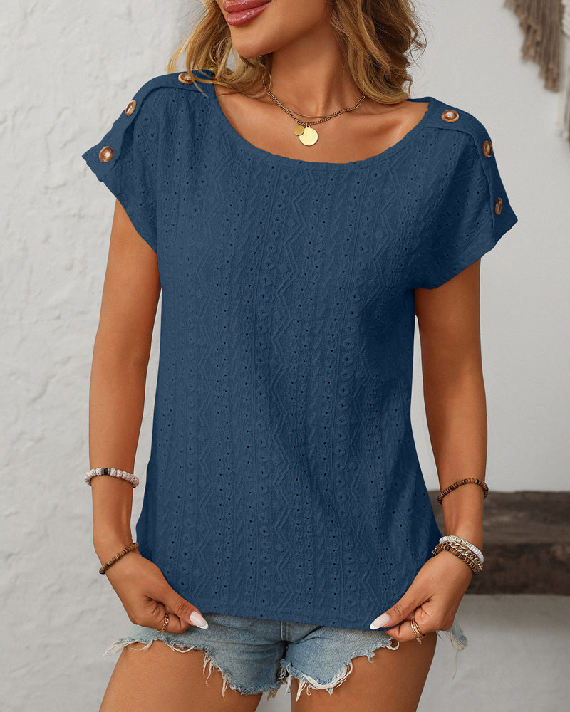 WW | Blouse Round Neck Button Neckline Short Sleeve