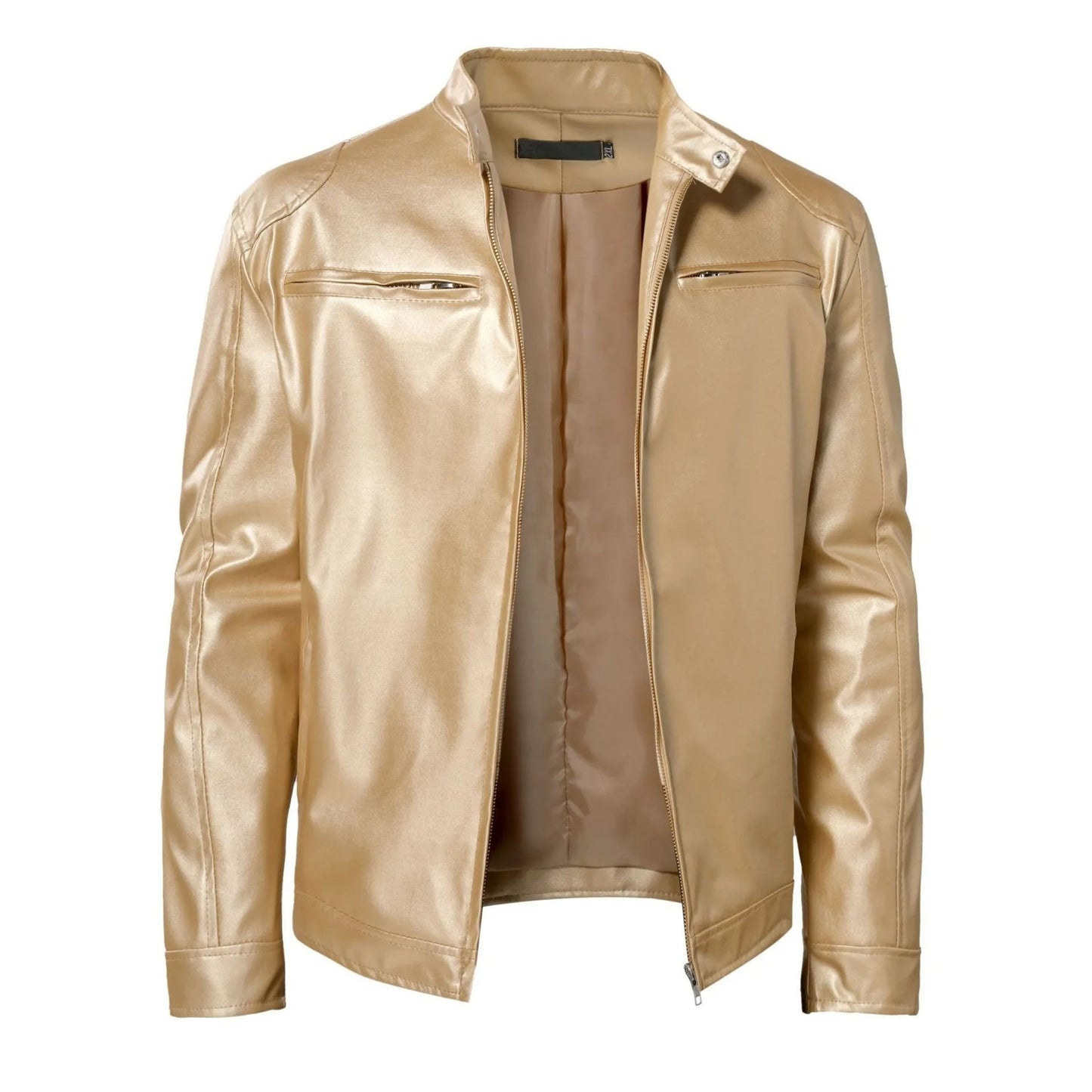 WW | Men's Hoodless Vegan Leather Casual Jacket - Suitable for Any Occasion