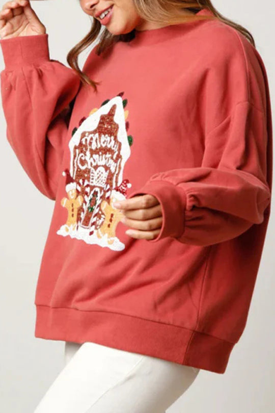 WW | Weihnachts Süßigkeitenhaus Pailletten Lässiger Lockere Pullover