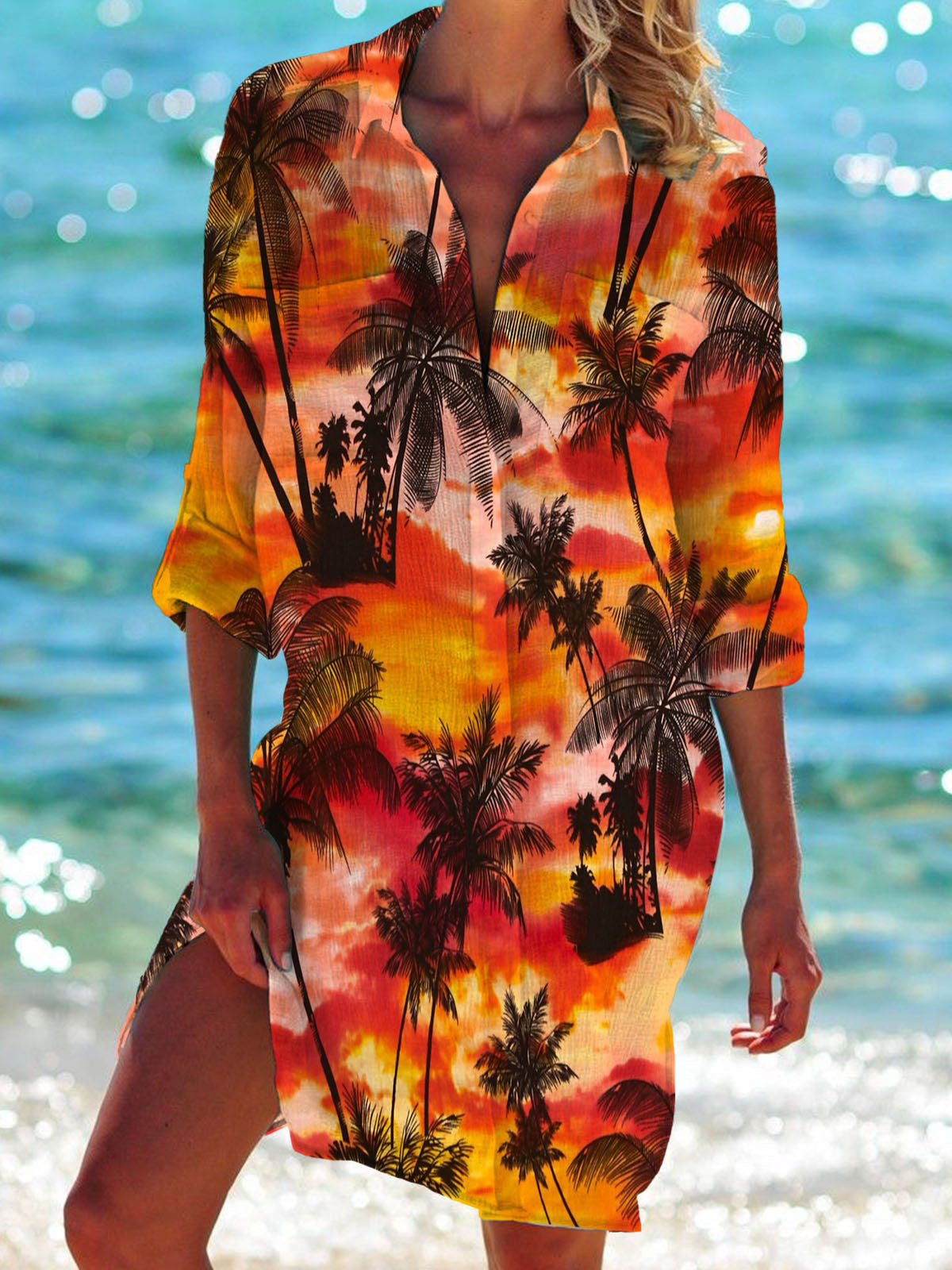 WW | Bikini Jacke Shirt Badeanzug Strickjacke Damenbekleidung Druck Urlaub Strandshirt