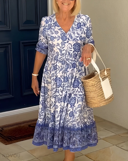 Evelyn - Elegant Floral V-Neck Dress