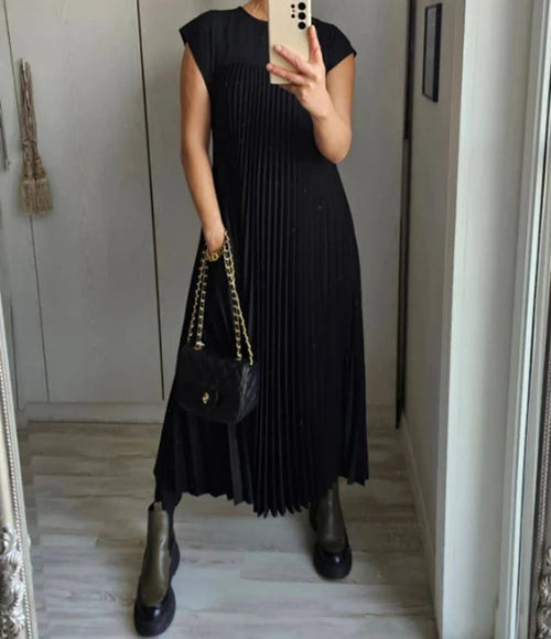 WW | Einfaches Einfarbiges Plisseekleid