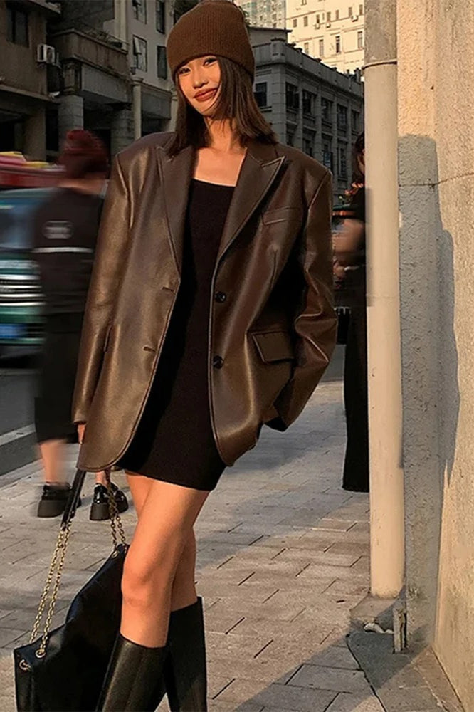 WW | PU Leather Blazer Jacket