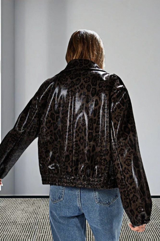 WW | Leopard Trim PU Jacke