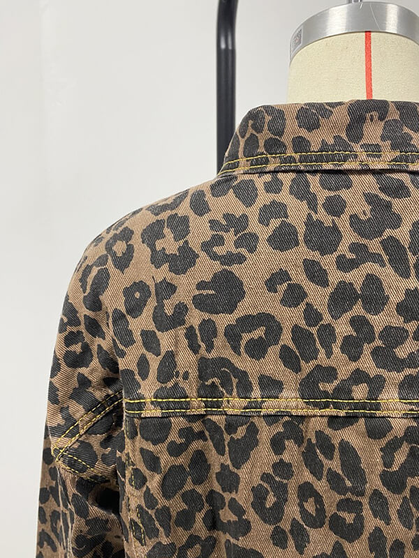 WW - Leopard Print Long Sleeve Denim Jacket