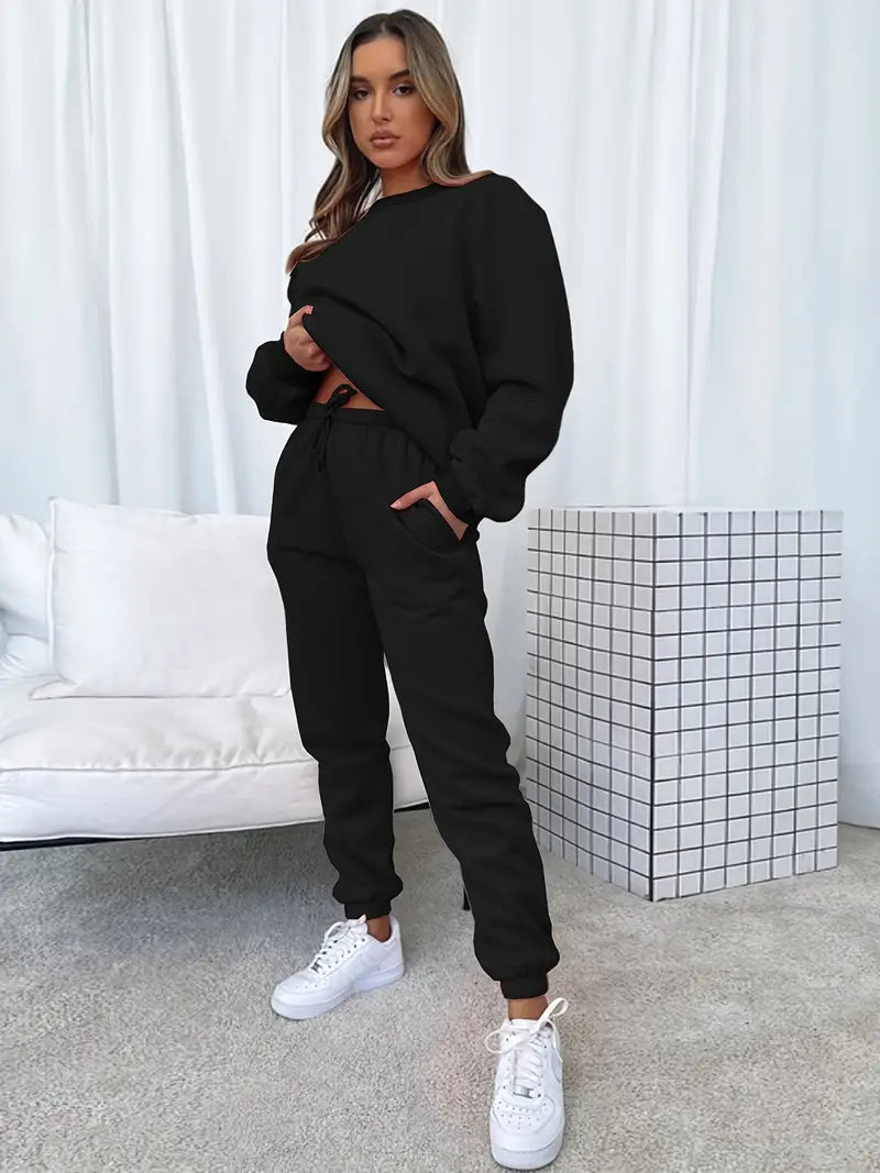 WW Jogginganzug | Lässig weicher 2-teiliger Damenanzug mit Pullover und passender Hose