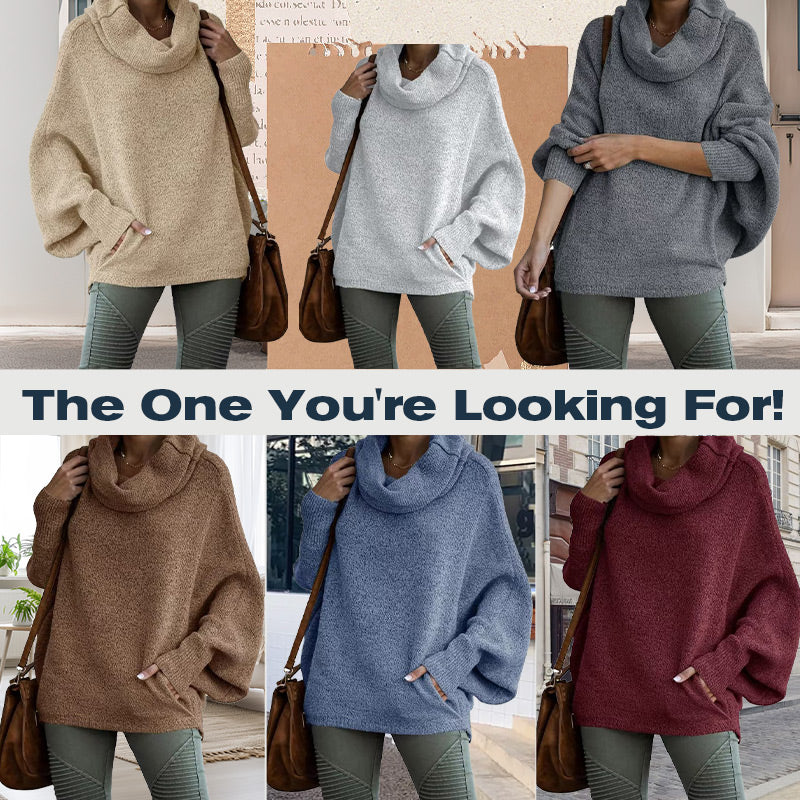 WW | Cozy batwing sweater with waterfall neckline and pockets
