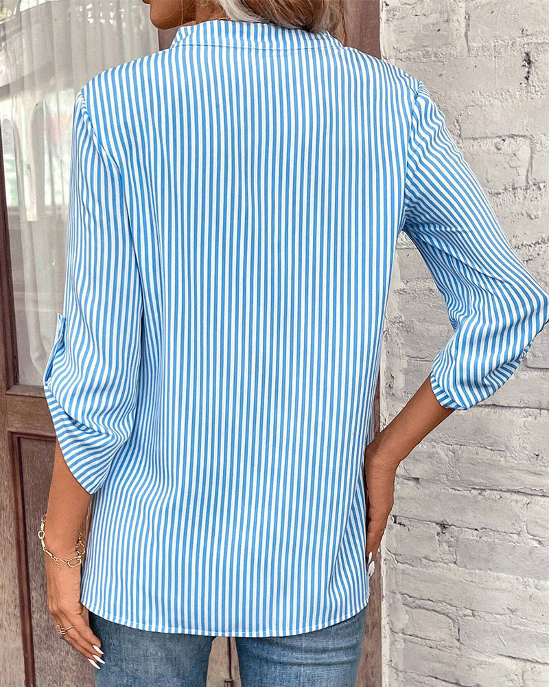 WW | striped V-neck T-shirt with chest pocket