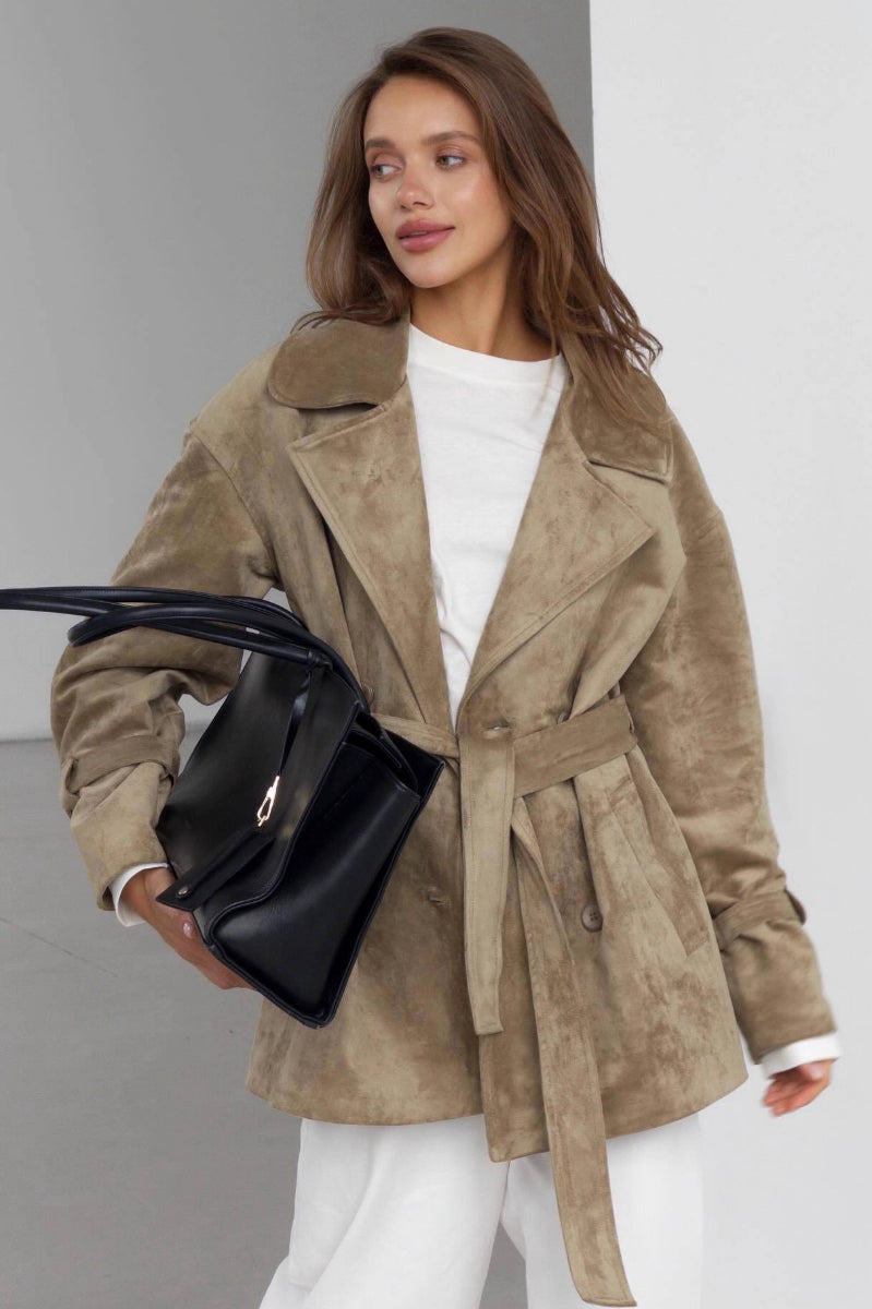 WW | Suede Lapel Waistband Jacket Coat